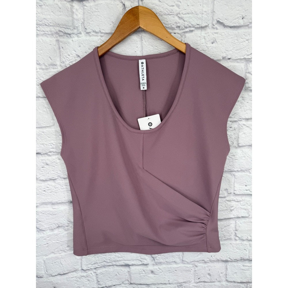 Athleta Bayview Tee Florentine Mauve Ribbed Wrap Front Powervita Workout Top M